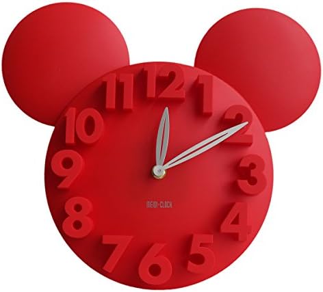 Home Meidi Digit 3D Wall Clock Decor with Big Round Modern Mouse Design, Red Large
