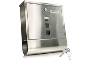 ‎TÄGA SUPER BK-2210-HM Design letterbox with newspaper holder + Stainless + Lockable (2 keys included) + Easy installation (mounting material included) + Colour: grey