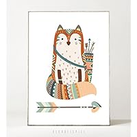 Kunstdruck / Poster KLEINER FUCHS -ungerahmt- Tier, Fuchs, Boho, Kinderzimmer, Indianer, Geschenk, Geburtstag, Taufe, Kind, Muster, Waldtier, Pfeil
