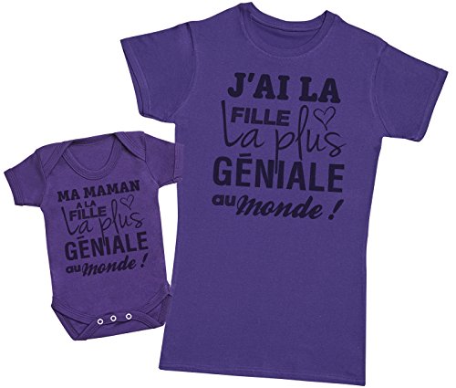 Zarlivia Clothing J'Ai la Fille la Plus géniale au Monde! - Ensemble Mère Bébé Cadeau - Femme T Shirt & bébé Bodys - Violet - M & 6-12 Mois