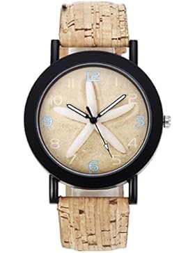 JSDDE Uhren,Vintage Damen Maedchen Armbanduhr Seestern Damenuhr Retro Stil Holz Muster Kunstleder Band Analog...