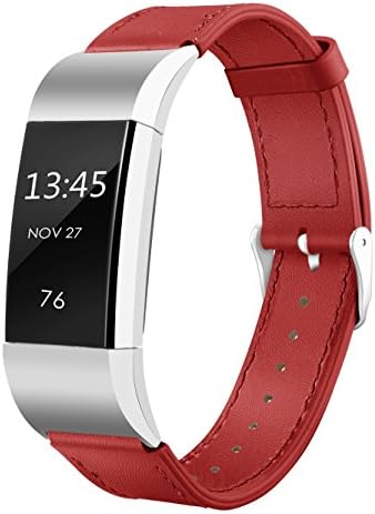 Fitbit Charge 2 Strap Leather Band,Sahiyeah Superior Soft Genuine Adjustable Leather Replacement Bands Sport Straps Wristband for Fitbit Charge 2 Fitness Accessories with Metal Connectors