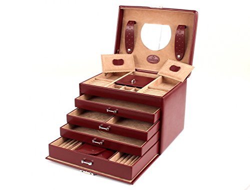 WINDROSE Merino Schmuckkoffer 5 Etagen + Etui Rot - 3