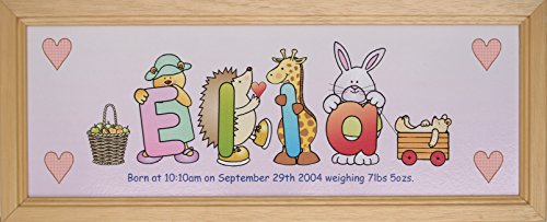 Personalised Baby Name Frame - playtime design with pink background
