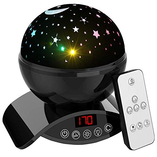 Aisuo Lighting Lamp, Star Projection with Auto Shut Off Timer, 7 Color Rotating Options by Remote, Rechargeable Lithium Battery & Dimmable Function, Ideal Gift for Kids, Children, Friends. (Black)