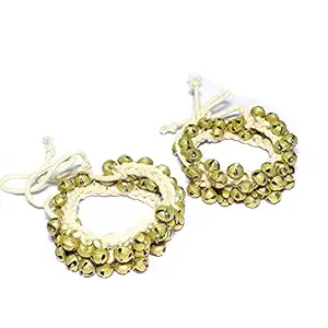 Soul Brass Ghungroo with White Adjustable Dori Ghungroos And Velvet Storage Bag Size 11 No. 1.1 Cm Ankle Bells For Classical Kathak,Bharatnatyam Kuchipudi, Odissi Ghungru Dance Gift (25+25)
