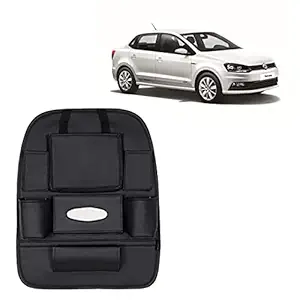 RD Universal PU Leather Car Auto Seat Back Organizer Multi Pocket Travel Storage Bag with Hangers, Tissue Paper and Bottle Holder-Black Colour Compatible for Volkswagen Ameo
