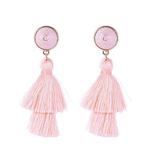 Preisvergleich Produktbild Bohemia Damen Ohrringe Creolen Quaste hängen Ohrringe Tropfen Doppelschicht Quasten Ohrringe Frauen Geschenke Ohrringe hängen 1 Paar Rose Rosa