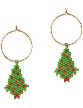 KELITCH Weihnachten Hoop Earrings Handmade Weihnachtsbaum Ohrhänger (Grün B)