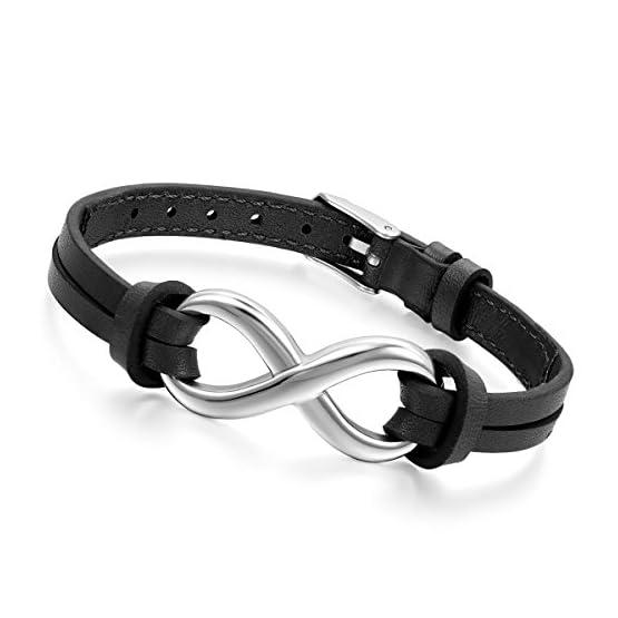 Pulseras de cuero con el símbolo de infinito; 23 cm longitud ajustable, modelo en plata o negro de Cupimatch