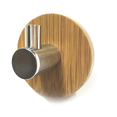 Acxeon 4 Stück Adhesive Haken mit 3M Haftmittel bis zu 3 Kg Tragkraft, aus SUS304 Edelstahl und Bambus für Badezimmer Handtuchhaken, Wandhaken Kleiderbügel für Home Küche Mäntel Hüte Schlüssel (4 Stück) - 2