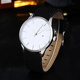 Kycut Herren-Quarz-Armbanduhr mit niedrigem Tastendruck, minimalistisch, Leder, Quarz-Armbanduhr