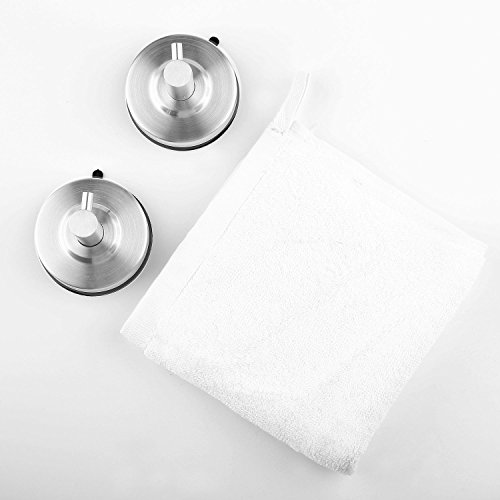 MYTK 2 Pcs Stainless Steel Suction Cup Towel Hooks With 1 Piece White Towel - 2