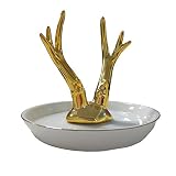 KMYX Freundinnen Geschenk Keramik Schmuck Trinket Tray Ring Halter Armband Uhren Organizer Ohrringe Halskette Display-Ständer Golden Schmuckstücke Sammlung leicht Kommode Muttertag Geschenk ( Größe : Golden deer )