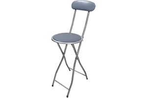 HOMION Colourful Folding Breakfast Round Padded Bar High Chair Stool Kitchen Garden Party Office Stool Seat Free Standing Caravan Camping Easy Folding Chair Bench (Grey)