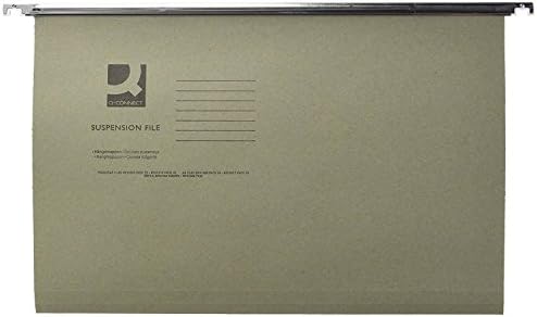 Q Connect Foolscap Suspension File (25 PACK) Heavyweight Durable Green Manilla with Plastic Tabs and Paper Inserts For Filing cabinets 38cm Width