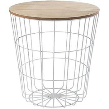 Design Beistelltisch - Metall Korb mit Holz Deckel - dekorativer