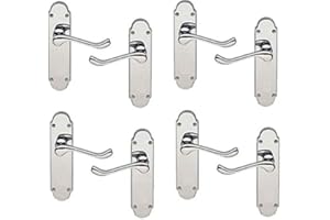 Golden Grace 4 Pairs of Epsom Design Victorian Scroll Handle on Shaped Backplate Door Lever Latch Premium Door Handle Polished Chrome