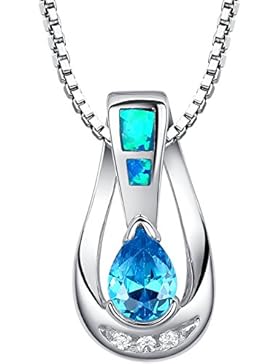 Arco Iris Schmuck Damen-Halskette mit Anhänger Sterling Silber mit Blauer Opal und Träne Zirkonia 45 cm