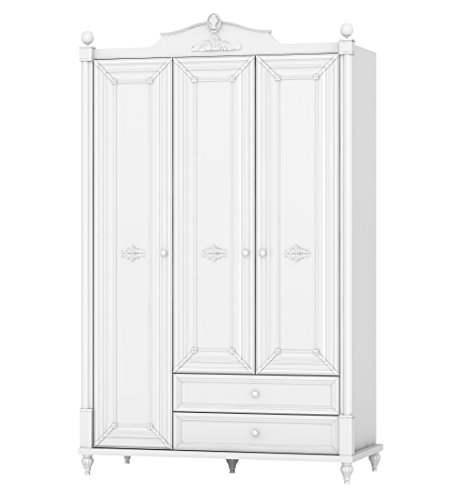 Angel Baby Nursery Traditional 3-Door Wardrobe with UV Printed, 134 x 218 x 64 cm, White