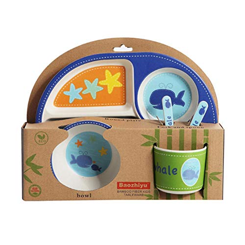 SUPERLOVE Set Da Tavola Per Bambini, 5 Pezzi In Fibra Di Bamb ¹ Sicuro Innovativo Eco-Friendly Cartoon Ciotola Per Riso Piatti Per Bambini Set Di Piatti Per Bambini Posate Regalo Per Bambini