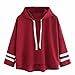 Produktbild Damen Kapuzenpullover URSING Bat Ärmel Sport Hoodie Sweatshirt Herbst Mode Streifen Kapuzenpulli Patchwork Kapuzenpullis Tops Bluse Kapuzenjacke Pullovershirt Langarmshirt Hausanzug (Rot, XL)