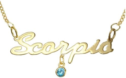 Ornami Glamour 9ct Yellow Gold drop Aquamarine Cubic Zirconia ' Scorpio ' curb Necklace