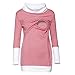 Produktbild Swallowuk Frauen Schwangere Langarm Mutterschaft Stillen Top Patchwork Bluse Lange Ärmel Umstands Top Hoher Kragen Lagendesign Mama Schwangerschaft Kleidung (M, Rosa)