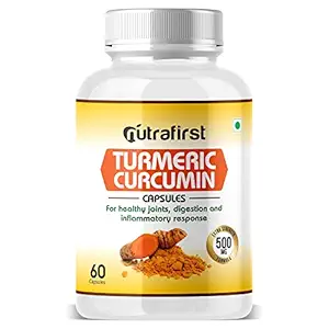 Nutrafirst Turmeric Curcumin Capsules (500mg) with Black Pepper for Inflammation, Digestion, and Overall Health for Men & Women - 60 Capsules, Pack of 1