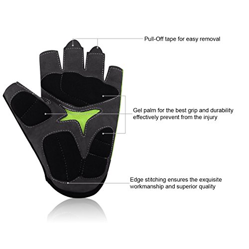 Trideer Halbfinger Fahrradhandschuhe Reithandschuhe Radsporthandschuhe Trainingshandschuhe mit Adjustable Handgelenkstütze für Road Race, Mountainbike, Radsport, Reiten, Wandern, Bergsteigen, Camping und mehr Sports im Freien, Microfiber Material und Breath Lycra Fabric mit Safe Geleinlage, Idea für Damen Herren Frauen Manner(Schwarz und Grün) - 4