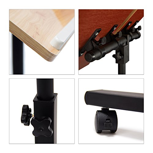 Relaxdays Laptoptisch höhenverstellbar HBT 95 x 60 x 40 cm Notebook Ständer auch für Linkshänder Sofatisch Beistelltisch mit bremsbaren Rollen mit Ablage für Maus mit 2 Stopp-Leisten, Eiche, gelb - 7