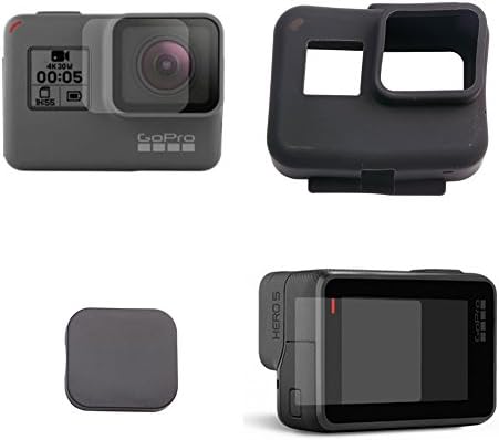 MUZOCT Ultra-Clear Tempered Screen Protector + Lens Cap Cover + Silicone Case for GoPro Hero 5 Action Camera