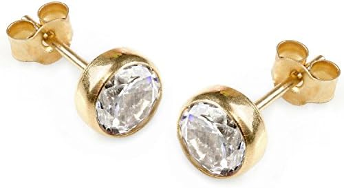 Classic 9ct Gold Round Stud Earrings made with Diamond Cubic Zirconia • Yellow, 6mm