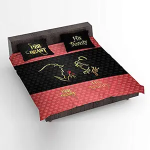TheYaYaCafe Valentine Gifts Her Beast His Beauty Romantic Couple bedsheet for Girlfriend, Boyfriend, Husband, Wife with 2 Pillow Covers - Pink