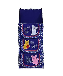 Heart Home Printed Cotton Three Cabinet Baby Almirah, Kids Wardrobe, Cloth Organizer, Folding, Toy Box, Blue