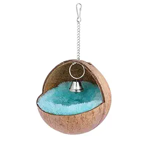 POPETPOP Dwarf Hamster Nest Hanging Bird Coconut Shell Warm Sleeping Bed Portable Bird Nest Bird House Resting Place for Dwarf Hamster Gerbil Squirrel (Random Color Cushion)