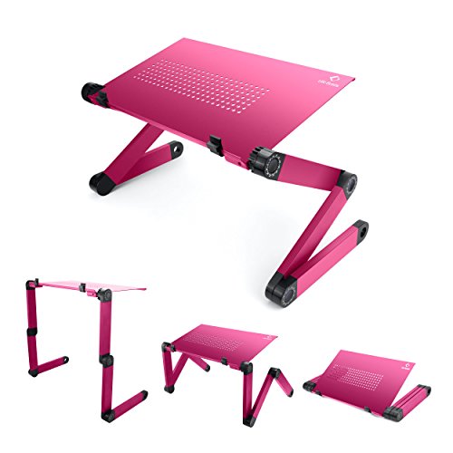 LifeBasis Laptop Notebook Tisch Flatbare Ständer Vollig Anpassungsfähig Notebook Stand Aluminiumlegierung Tragbares Bett Frühstück Tablett Buch Ständer für Laptop bis zu 17 Inch, Rosa - 2
