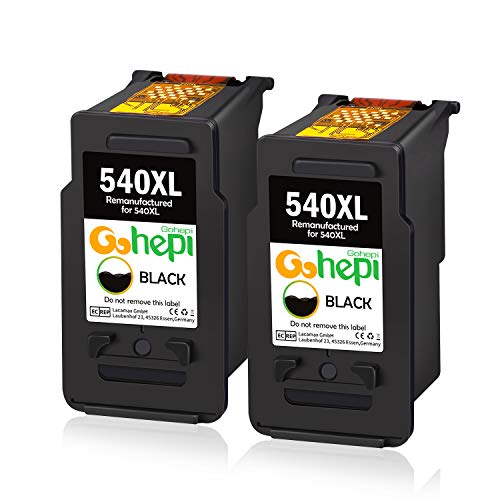 Gohepi PG-540XL Remanufacturados Canon PG-540 Cartuchos de tinta Compatible para Canon Pixma MG3650 MX475 MG3550 MG4250 MG3150 MX375 MG3600 MX395 MG2250 MG3100 MG3250 MG3500 MX535 (2 Negro)