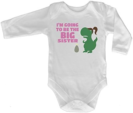 123t Baby I'm Going To Be The Big Sister ... T - Rex Design Babygrow (12-18--LONG-White) Newborn Gift Christening Gift Baby Present