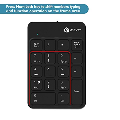 Teclado numérico, iClever - 2,4 G inalámbrico Teclado numérico para portátiles, PC, Macbook, Ultra Delgado Teclado numérico con batería de Ion de Litio Construido en, Negro