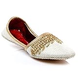 Obermaterial mit Verzierungen Shalimar Kinder Jungen Traditionelle indische Faschingsschuhe handgefertigt Leder Khussa Jutti Mojari Kinder Flache Slipper Größe 11-5, Elfenbein - gebrochenes weiß - Größe: 33 EU