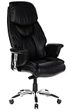 hjh OFFICE 608200 chaise de bureau, fauteuil de bureau PRADO noir en cuir, chaise TV à roulettes, siège pivotant avec accoudoirs, confortable grâce à son  rembourrage épais et souple, appuie-tête intégré au dossier haut