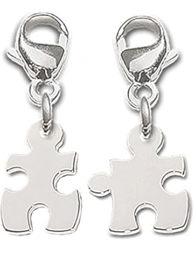 CLEVER SCHMUCK Silberner Charm Anhänger als 2 geteilte kleine Puzzleteile 11 x 7 und 10 x 11 mm glänzend mit Karabiner...