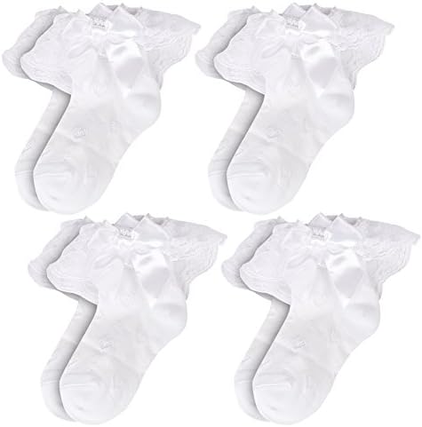 Kids Baby Girl's Frilly Lace Trim Ruffle Princess Gift Cotton Socks,3-12 Years,4 Pairs
