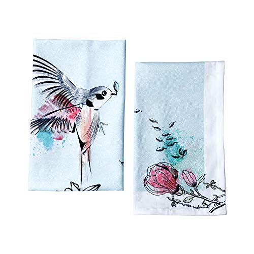 Folkulture Cotton Tea Towels for Kitchen or Cooking, Set of 2 Dish Cloth, 18 x 26 Inches, Blue