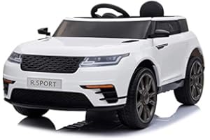 EMK TRADING LTD Kids Ride On Car, Licensed 12V Battery-powered Electric Vehicle Toy with Socket, one key start front and rear light spring suspension (White)