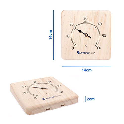Sauna Holz Kiefer massiv Thermometer . Bimetall Saunathermometer Analog . - 4