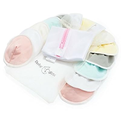 BabyBliss Paquet de 14 compresses d'allaitement en bambou biologique | Tailles: moyennes 3,9 "et grandes 4,7" | Réutilisable et lavable | Doux et super absorbant | Taille moyenne | Étanche | Avec des sacs de blanchisserie et d'organza | Cadeau parfait d…