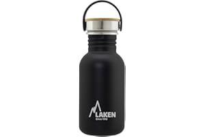 Laken sehr robuste Edelstahlflasche Schwarz Unisex-Botella de Acero Inoxidable Muy Resistente para Adultos, 0,5 l, Color Negro 0,5