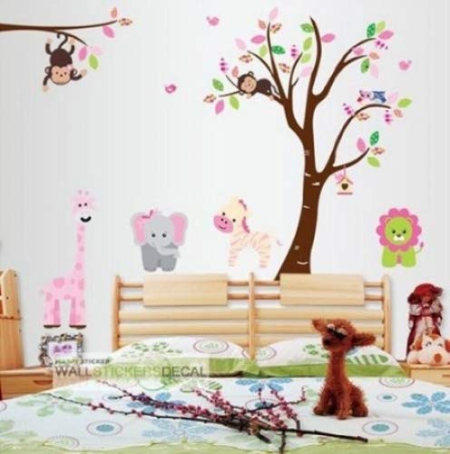 Mono de peluche WallStickersDecal de animales de la selva diseño de bosque y rayos, de animales de la selva, diseño de jirafa con flor, con diseño de león de las necesidades